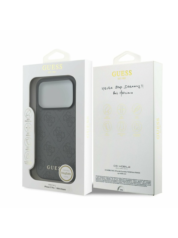 Guess Guess 4G Charm MagSafe Заден Калъф за iPhone 17 Pro Tone on Tone Сив