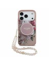 Guess Guess IML Flowers Strap MagSafe Заден Калъф за iPhone 17 Pro Розов