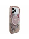 Guess Guess IML Flowers Strap MagSafe Заден Калъф за iPhone 17 Pro Розов