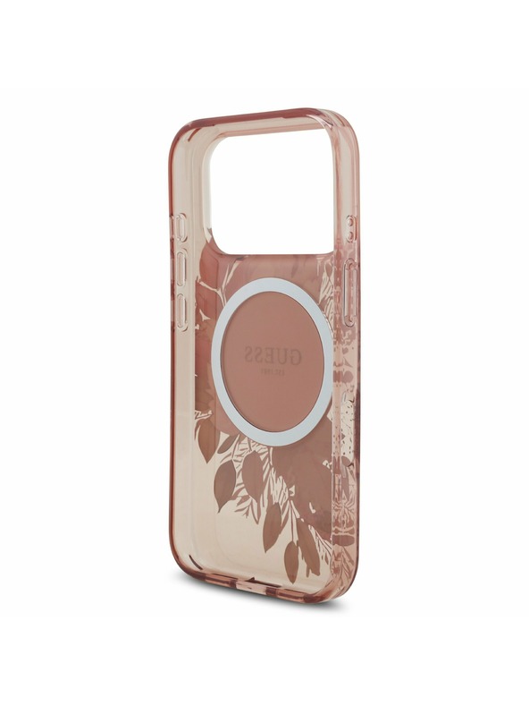 Guess Guess IML Flowers Strap MagSafe Заден Калъф за iPhone 17 Pro Розов