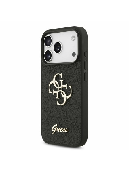 Guess Guess PU Fixed Glitter 4G Metal Logo Заден Калъф за iPhone 17 Pro Черен