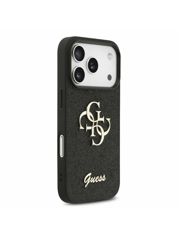 Guess Guess PU Fixed Glitter 4G Metal Logo Заден Калъф за iPhone 17 Pro Черен