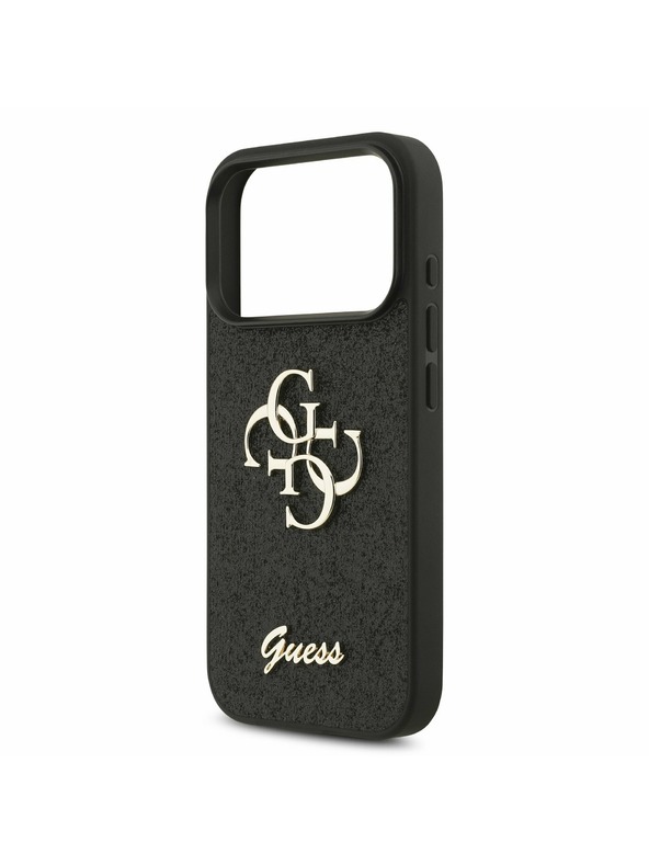 Guess Guess PU Fixed Glitter 4G Metal Logo Заден Калъф за iPhone 17 Pro Черен