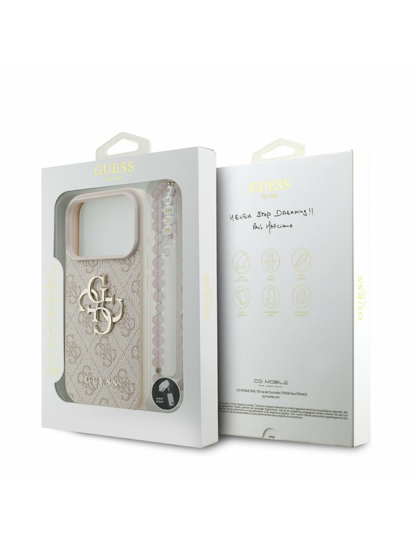 Guess Guess PU 4G Metal Logo Strap Заден Калъф за iPhone 17 Pro Розов