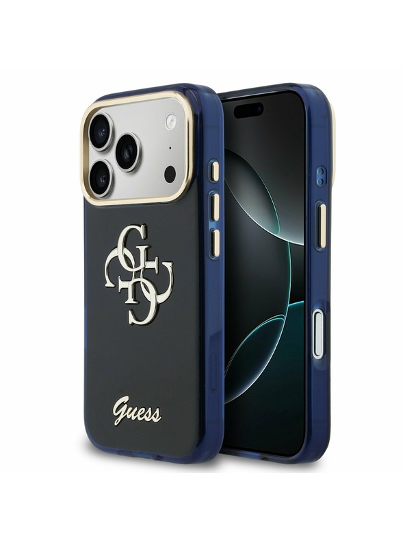 Guess Guess IML 4G Script Metal Logo Заден Калъф за iPhone 17 Pro Син