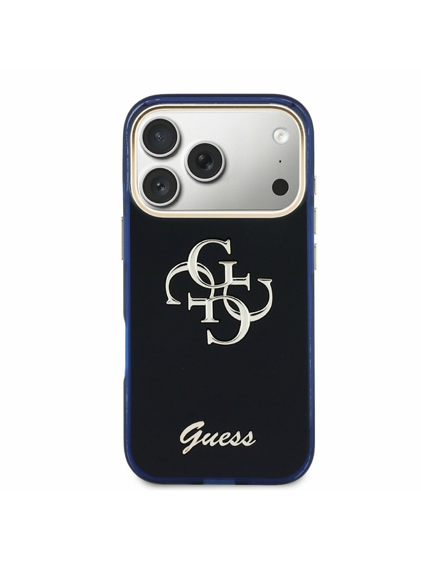 Guess Guess IML 4G Script Metal Logo Заден Калъф за iPhone 17 Pro Син