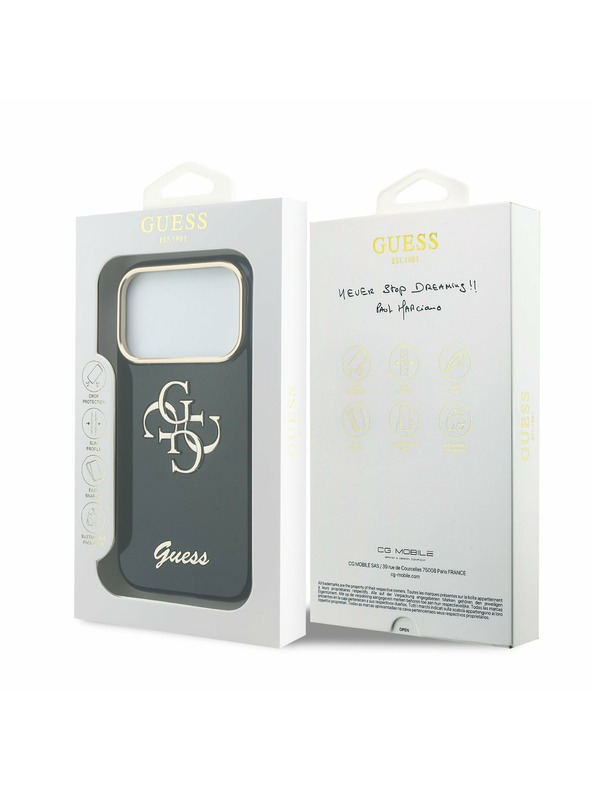 Guess Guess IML 4G Script Metal Logo Заден Калъф за iPhone 17 Pro Син