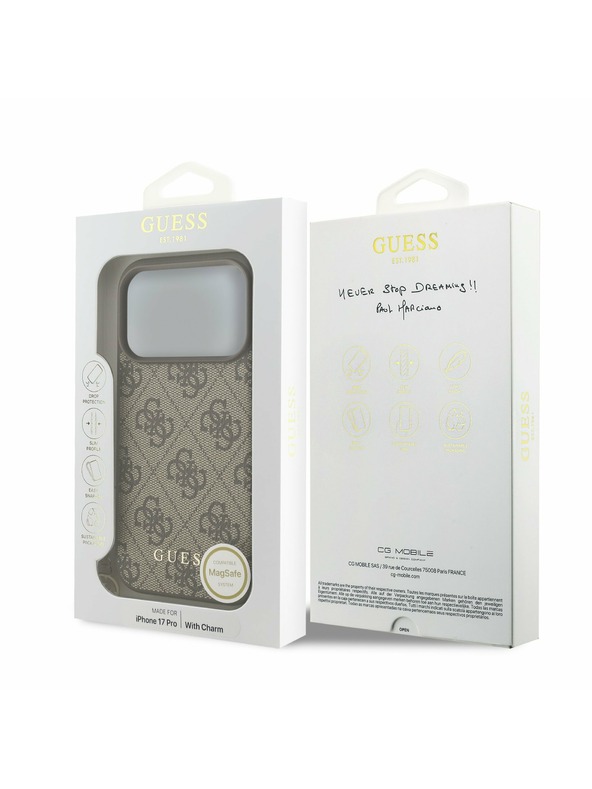 Guess Guess 4G Charm MagSafe Заден Калъф за iPhone 17 Pro Tone on Tone Кафяв