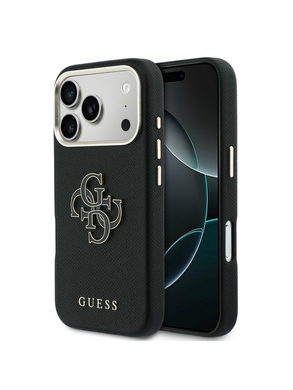 Guess Guess PU Resin Logo Заден Калъф за iPhone 17 Pro Черен