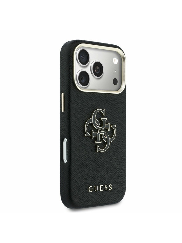 Guess Guess PU Resin Logo Заден Калъф за iPhone 17 Pro Черен