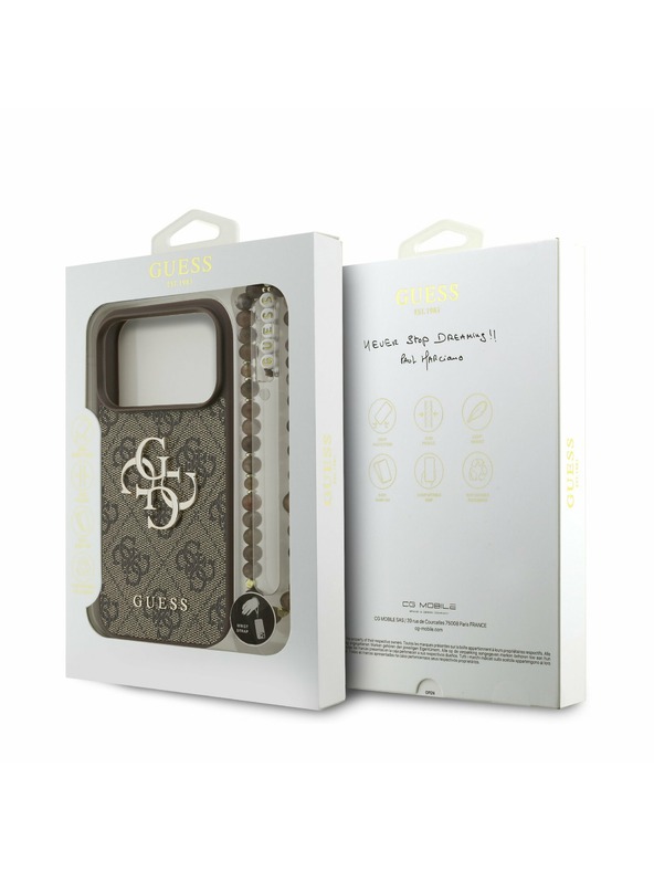 Guess Guess PU 4G Metal Logo Strap Заден Калъф за iPhone 17 Pro Кафяв