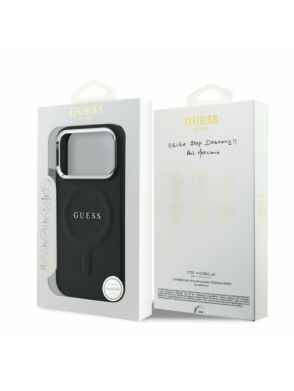 Guess Guess PU Saffiano MagSafe Заден Калъф за iPhone 17 Pro Черен