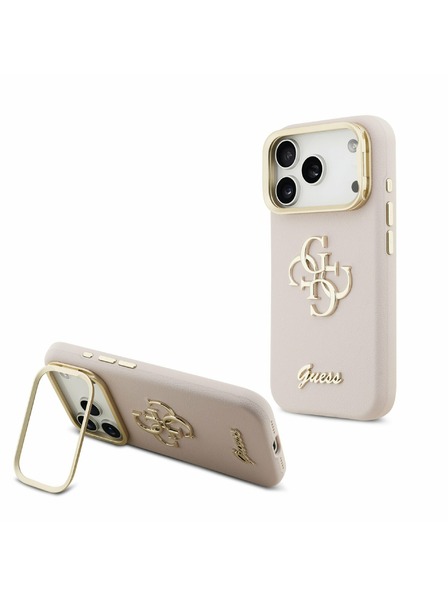 Guess Guess PU Grained 4G Logo Stand Camera Frame Заден Калъф за iPhone 17 Pro Розов