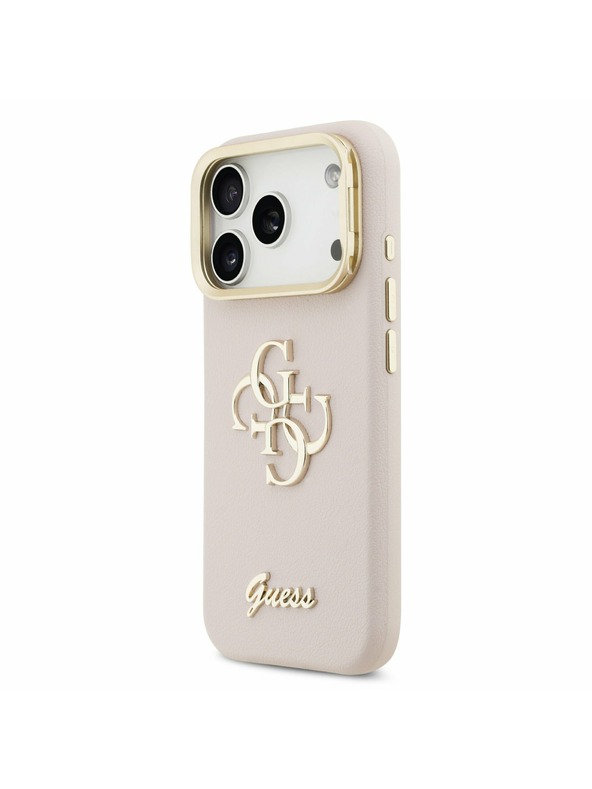 Guess Guess PU Grained 4G Logo Stand Camera Frame Заден Калъф за iPhone 17 Pro Розов