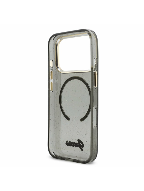 Guess Guess IML Glitter Script Strap MagSafe Заден Калъф за iPhone 17 Pro Черен