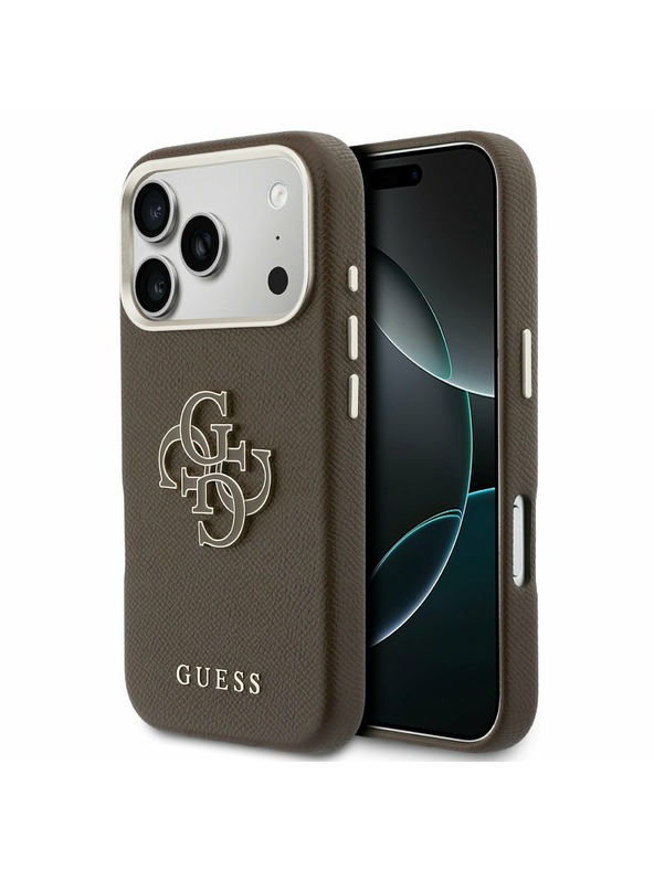Guess Guess PU Resin Logo Заден Калъф за iPhone 17 Pro Кафяв