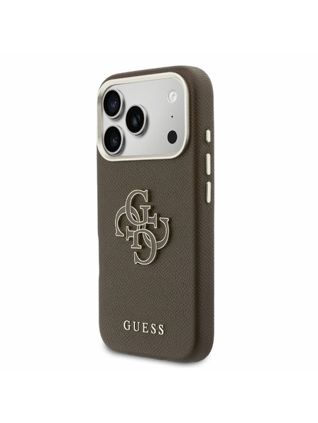 Guess Guess PU Resin Logo Заден Калъф за iPhone 17 Pro Кафяв