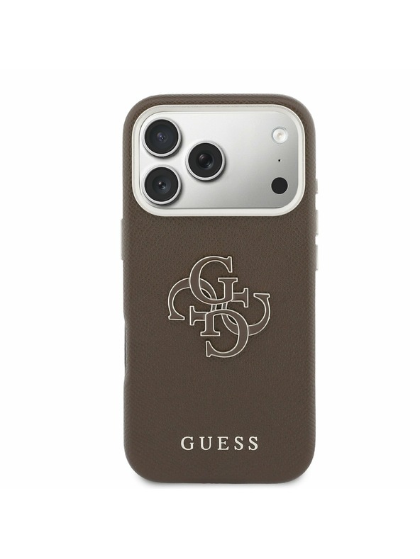 Guess Guess PU Resin Logo Заден Калъф за iPhone 17 Pro Кафяв
