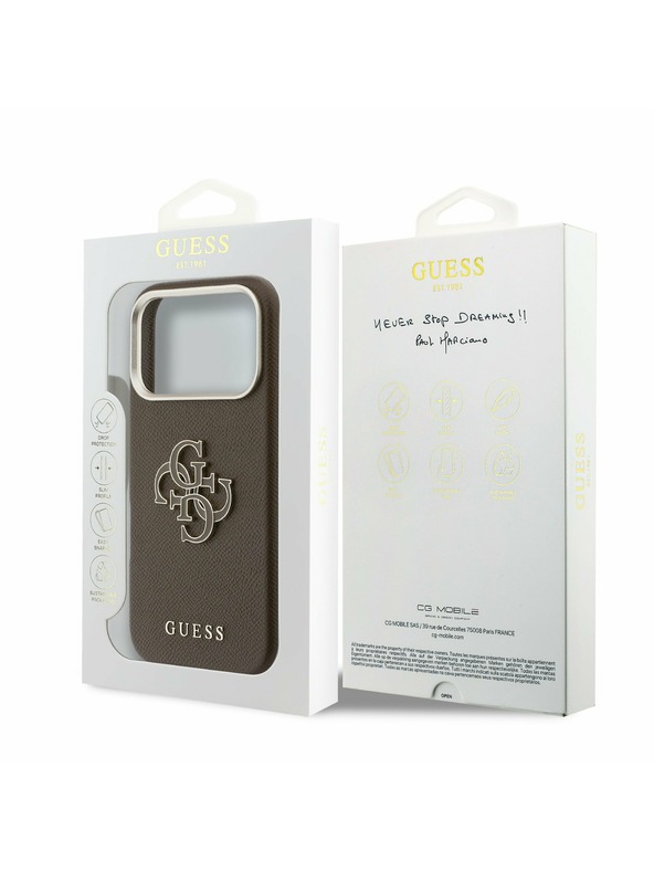 Guess Guess PU Resin Logo Заден Калъф за iPhone 17 Pro Кафяв