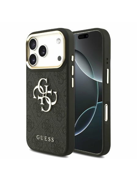 Guess Guess PU Leather 4G Metal Logo Gold Frame Задний Чехол за iPhone 17 Pro Black