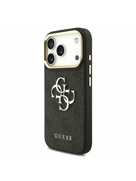 Guess Guess PU Leather 4G Metal Logo Gold Frame Задний Чехол за iPhone 17 Pro Black