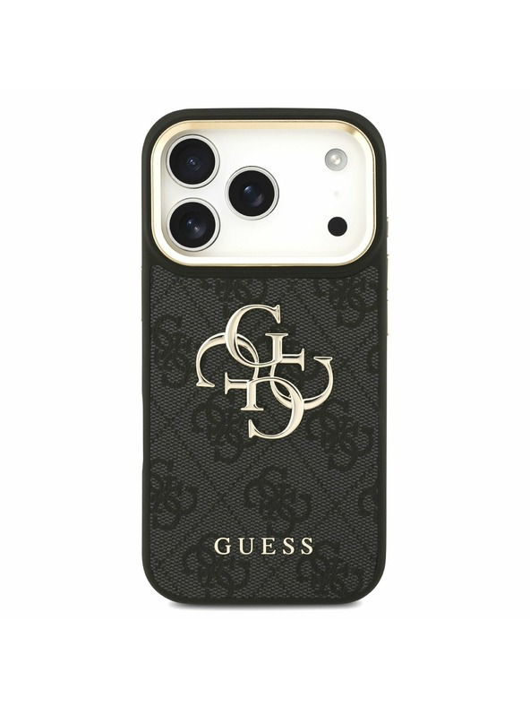 Guess Guess PU Leather 4G Metal Logo Gold Frame Задний Чехол за iPhone 17 Pro Black