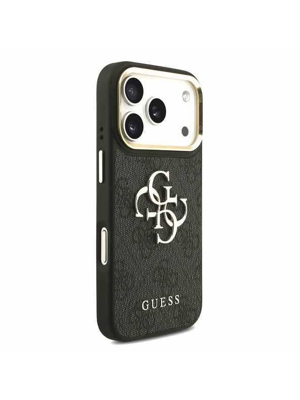 Guess Guess PU Leather 4G Metal Logo Gold Frame Задний Чехол за iPhone 17 Pro Black