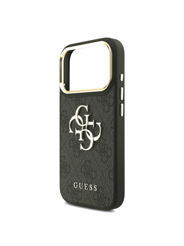 Guess Guess PU Leather 4G Metal Logo Gold Frame Задний Чехол за iPhone 17 Pro Black