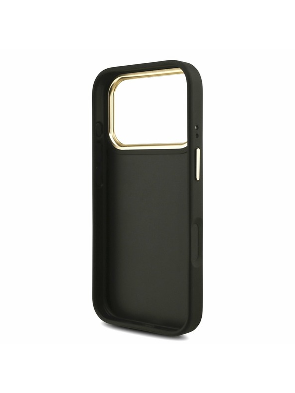 Guess Guess PU Leather 4G Metal Logo Gold Frame Задний Чехол за iPhone 17 Pro Black