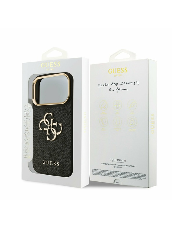 Guess Guess PU Leather 4G Metal Logo Gold Frame Задний Чехол за iPhone 17 Pro Black