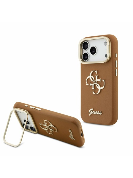 Guess Guess PU Grained 4G Logo Stand Camera Frame Задний Чехол за iPhone 17 Pro Brown