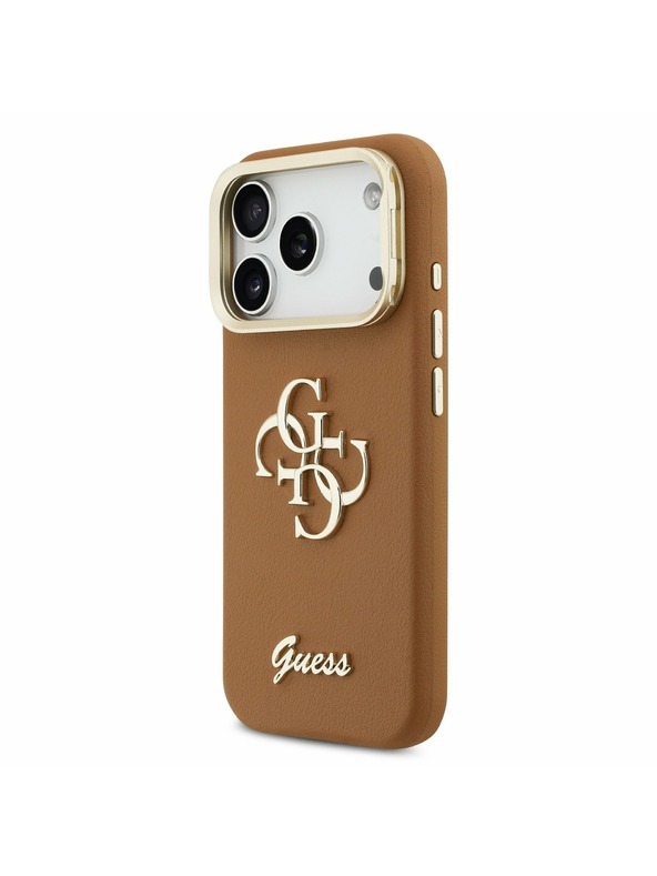Guess Guess PU Grained 4G Logo Stand Camera Frame Задний Чехол за iPhone 17 Pro Brown