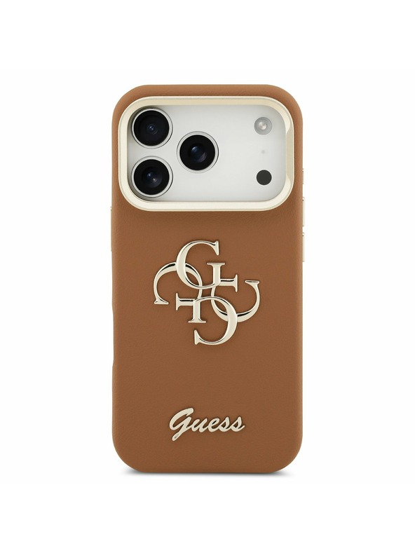 Guess Guess PU Grained 4G Logo Stand Camera Frame Задний Чехол за iPhone 17 Pro Brown