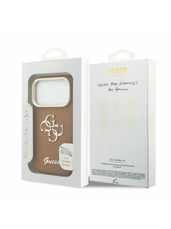 Guess Guess PU Grained 4G Logo Stand Camera Frame Задний Чехол за iPhone 17 Pro Brown