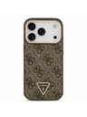 Guess Guess PU Leather 4G Strass Triangle Logo Gold Frame MagSafe Задний Чехол за iPhone 17 Pro Brown