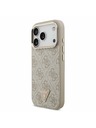 Guess Guess PU Leather 4G Strass Triangle Logo Gold Frame MagSafe Задний Чехол за iPhone 17 Pro Pink