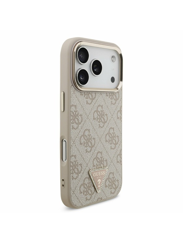 Guess Guess PU Leather 4G Strass Triangle Logo Gold Frame MagSafe Задний Чехол за iPhone 17 Pro Pink