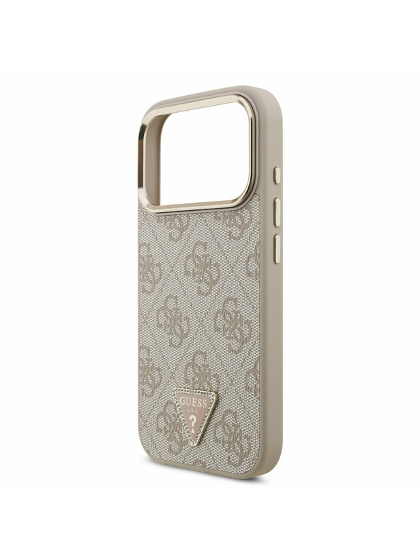 Guess Guess PU Leather 4G Strass Triangle Logo Gold Frame MagSafe Задний Чехол за iPhone 17 Pro Pink