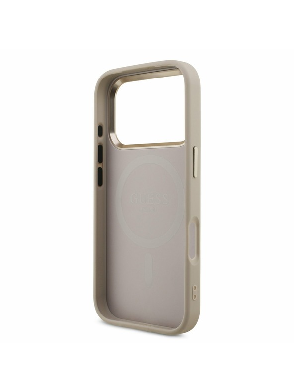Guess Guess PU Leather 4G Strass Triangle Logo Gold Frame MagSafe Задний Чехол за iPhone 17 Pro Pink