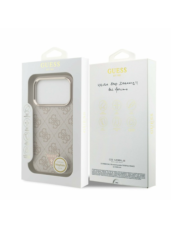 Guess Guess PU Leather 4G Strass Triangle Logo Gold Frame MagSafe Задний Чехол за iPhone 17 Pro Pink