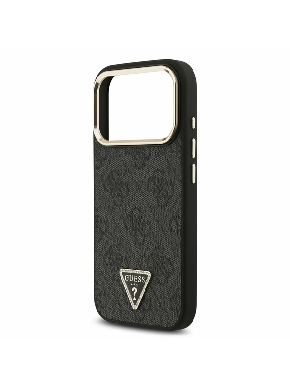 Guess Guess PU Leather 4G Strass Triangle Logo Gold Frame MagSafe Задний Чехол за iPhone 17 Pro Black