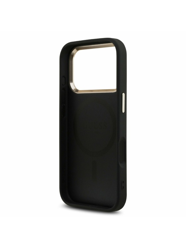 Guess Guess PU Leather 4G Strass Triangle Logo Gold Frame MagSafe Задний Чехол за iPhone 17 Pro Black
