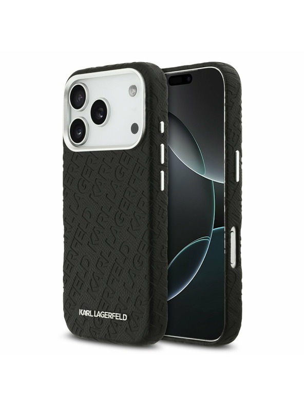 Karl Lagerfeld Karl Lagerfeld Grained PU Repeated Logo MagSafe Задний Чехол за iPhone 17 Pro Black