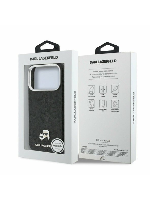 Karl Lagerfeld Karl Lagerfeld PU Karl and Choupette Heads Pins MagSafe Задний Чехол за iPhone 17 Pro Black