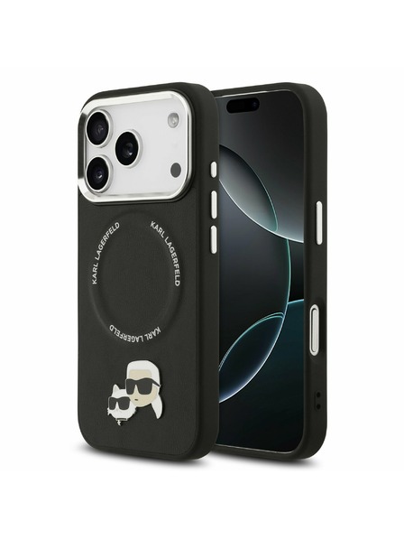 Karl Lagerfeld Karl Lagerfeld PU Karl and Choupette Heads Pins MagSafe Задний Чехол за iPhone 17 Pro Black
