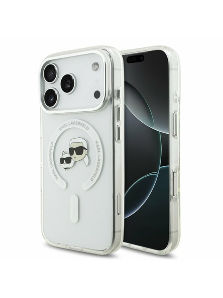 Karl Lagerfeld Karl Lagerfeld IML K&CH Heads Metal Frame MagSafe Заден калъф за iPhone 17 Pro Transparent