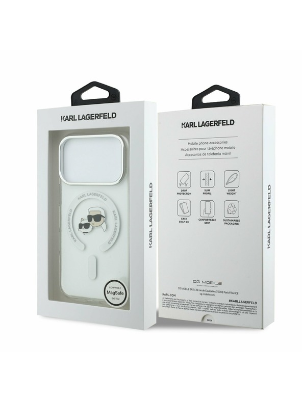 Karl Lagerfeld Karl Lagerfeld IML K&CH Heads Metal Frame MagSafe Заден калъф за iPhone 17 Pro Transparent