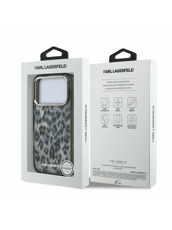 Karl Lagerfeld Karl Lagerfeld IML Leopard MagSafe Заден калъф за iPhone 17 Pro Grey