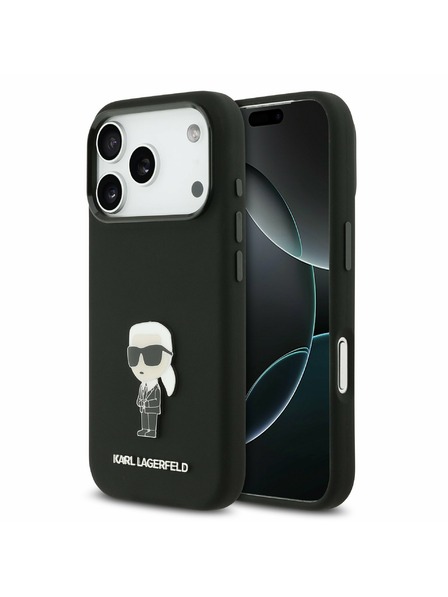Karl Lagerfeld Karl Lagerfeld Liquid Silicone Metal Ikonik Заден калъф за iPhone 17 Pro Black