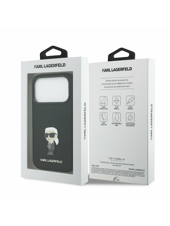 Karl Lagerfeld Karl Lagerfeld Liquid Silicone Metal Ikonik Заден калъф за iPhone 17 Pro Black